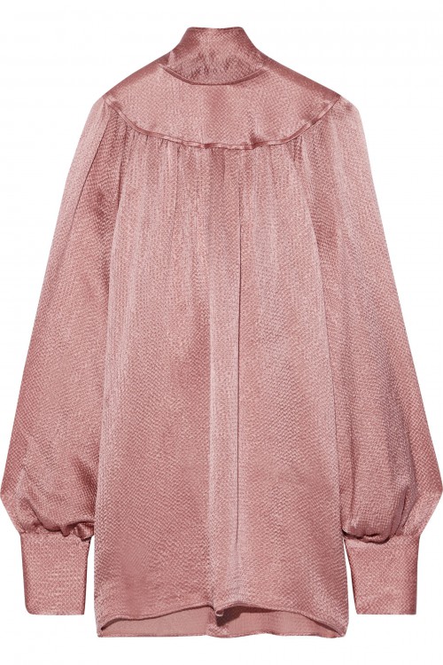 VALENTINO Tie-neck gathered hammered-satin blouse