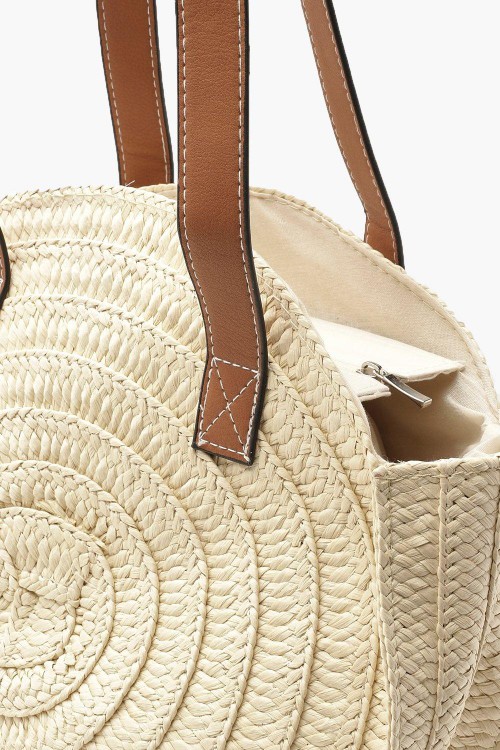 Contrast Handle Handmade Round Straw Bag