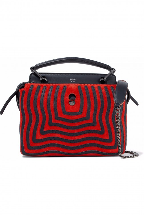 FENDI Dotcom leather-appliquéd suede shoulder bag