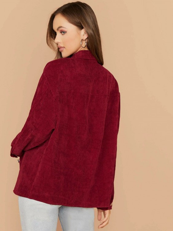 Flap Pocket Front Cord Coat