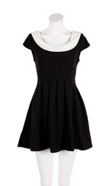 GUISSELAV Turn-down Collar Batwing Sleeves Pleated Halter Cotton Dress