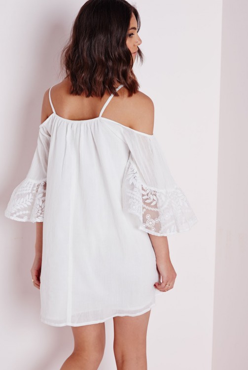 MISSGUIDED Embroidered Cold Shoulder Swing Dress