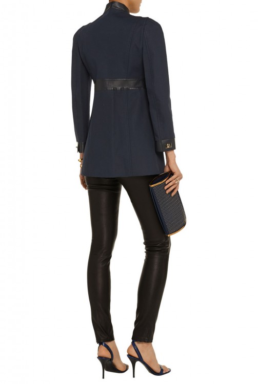 VALENTINO Faux leather-trimmed cotton-poplin coat