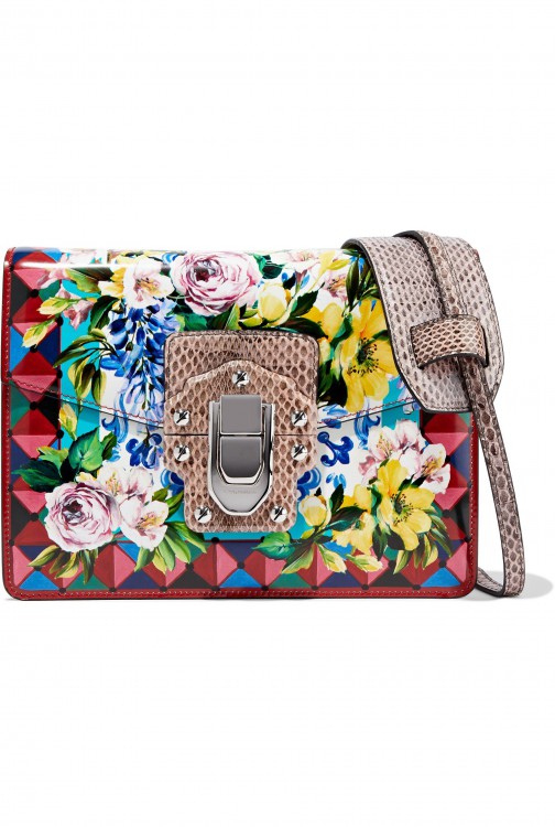 DOLCE & GABBANA Snake-effect and printed glossed-leather shoulder bag