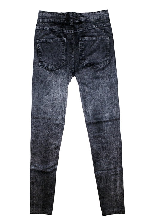 [NWOT] Washed Denim Printed Black Leggings