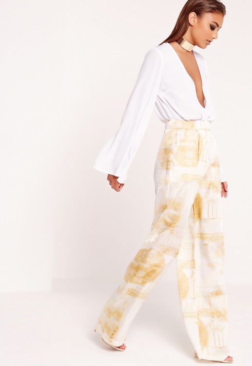 PEACE + LOVE silky dollar print wide leg trousers gold