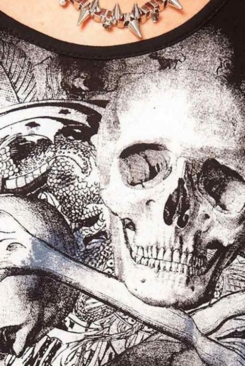 Skulls Printed Mesh on Back Long Tee