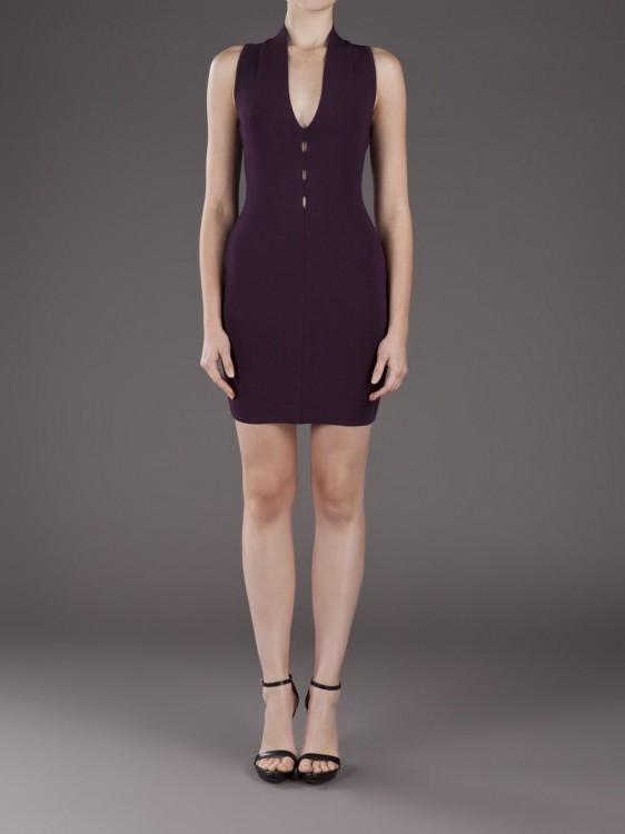 ALEXANDER WANG Purple V-Neck Pointelle Detail Dress-