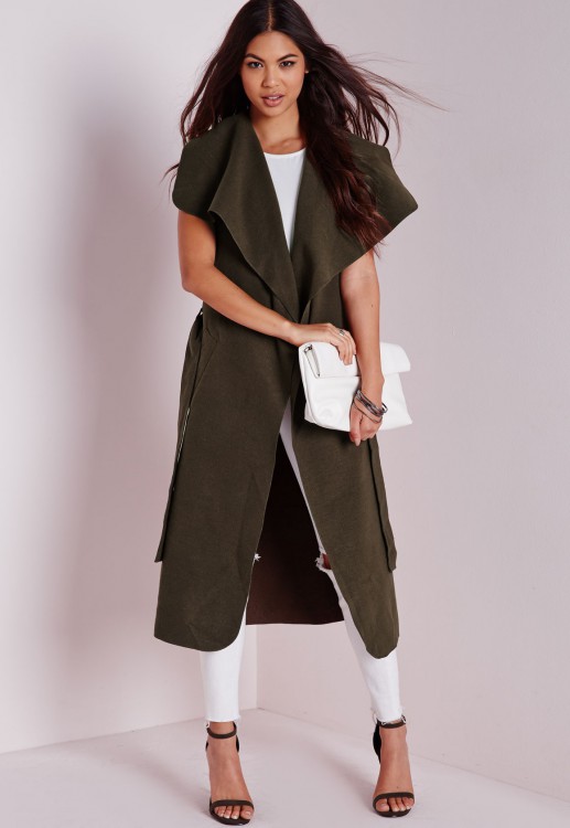 ミスガイド 袖なし ベルト ウォーターフォール コート