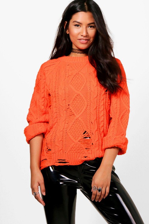 Aimee Cable Knit Distressed Jumper