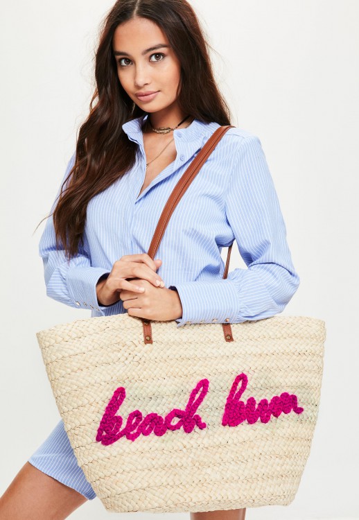 MISGUIDED cream beach bum slogan beach bag