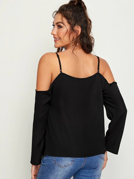 ノッチネック コールドショルダー ソリッド トップ