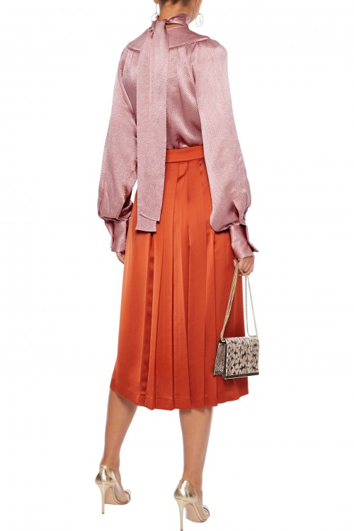 VALENTINO Tie-neck gathered hammered-satin blouse