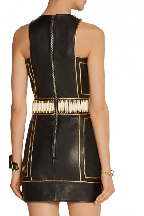 BALMAIN Embellished leather mini dress