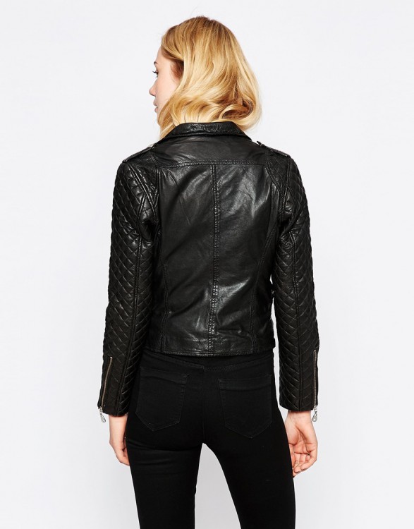 Doma Leather Moto Jacket With Quilted Sleeves