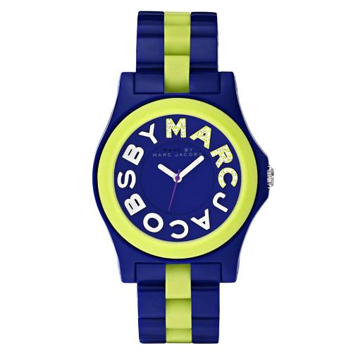 マーク バイ マークジェイコブス 腕時計 レディース リベラブルー ナイロンとライムグリーンシリコン ブレスレット MBM4555