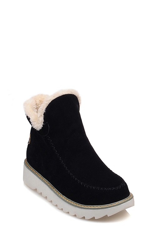 Round Toe Ankle Warm Slip-On Flat Plush Boots