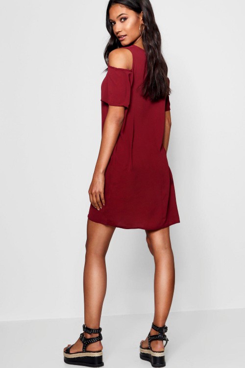 コールド ショルダー テクスチャー シフト ドレス