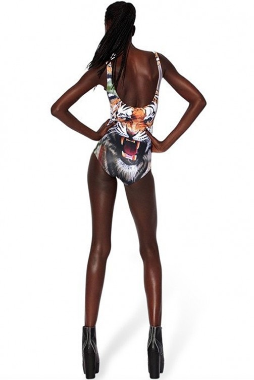 Tiger Print Backless One Piece Swimsuit