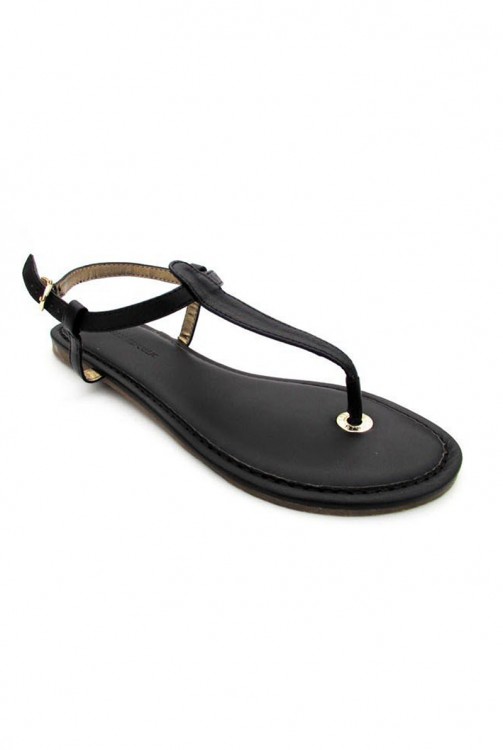 [NWOT] Tストラップ　レザーフラットサンダル black