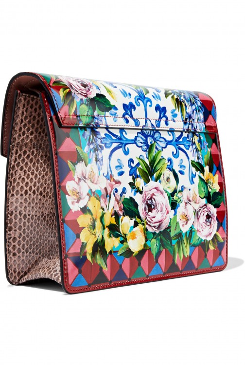 DOLCE & GABBANA Snake-effect and printed glossed-leather shoulder bag