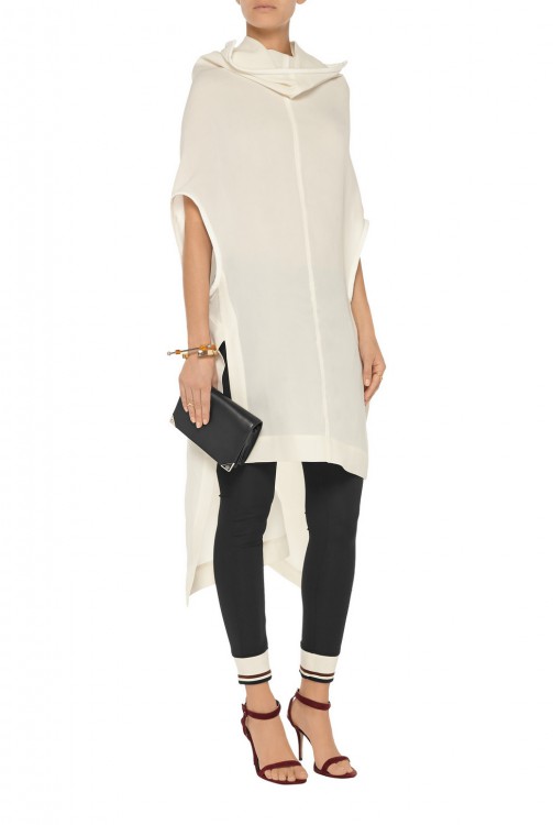  RICK OWENS Leather-trimmed silk-organza tunic