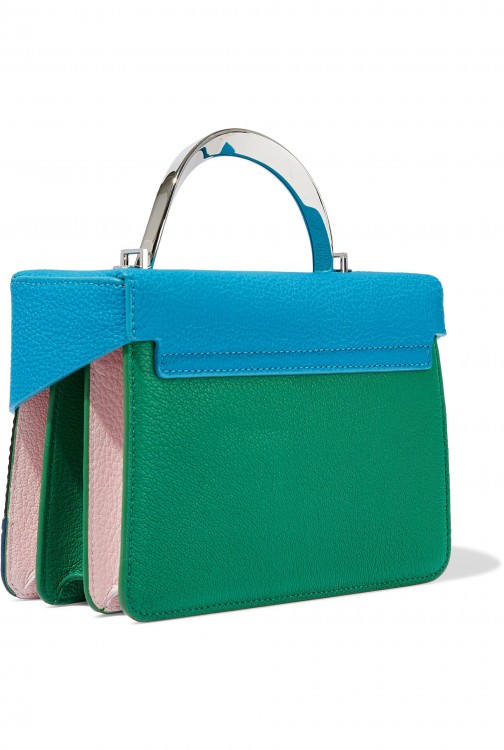 THE VOLON Laser-cut metallic color-block textured-leather shoulder bag
