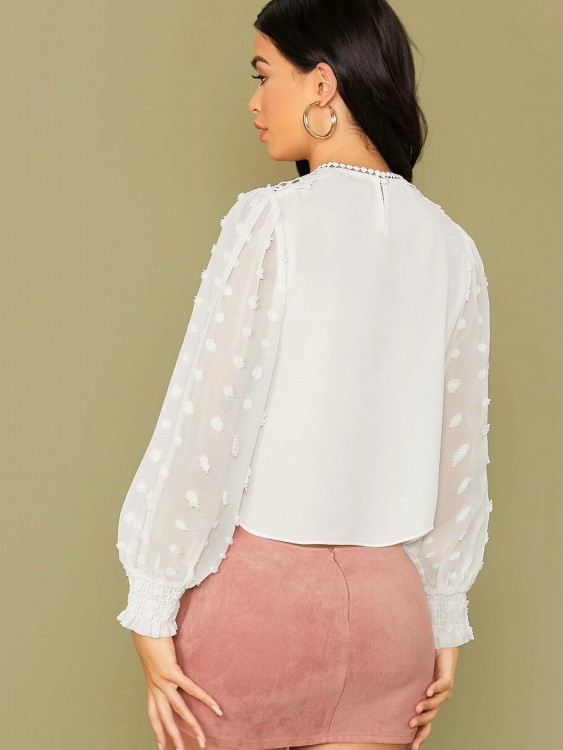 モックネック ギピュール レース ディテール アップリケ トップ