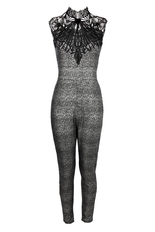 BOUTIQUE MYA Metallic Caged Neck Jumpsuit