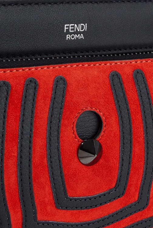 FENDI Dotcom leather-appliquéd suede shoulder bag