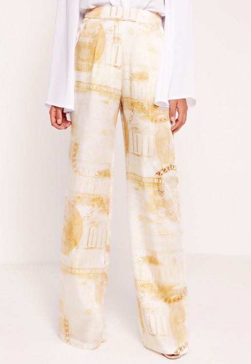 PEACE + LOVE silky dollar print wide leg trousers gold