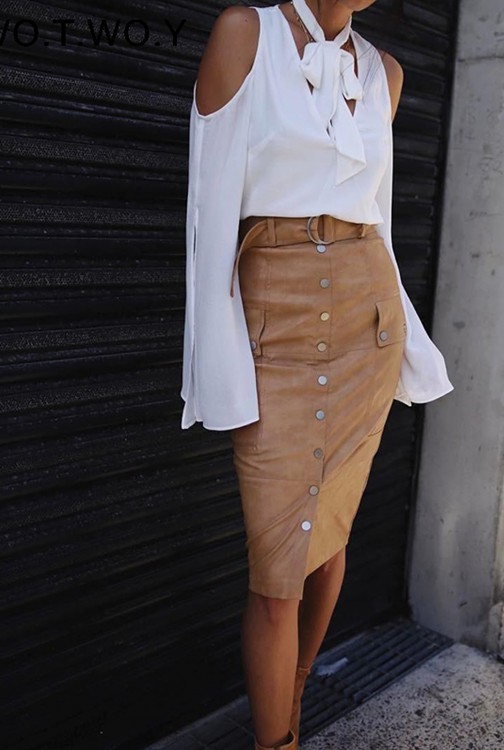 Halter V-Neck Split Long Sleeve Blouses