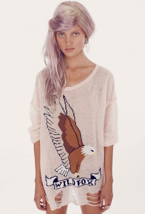 Wildfox Couture White Label Pink Peony Eagle Lennon Sweater