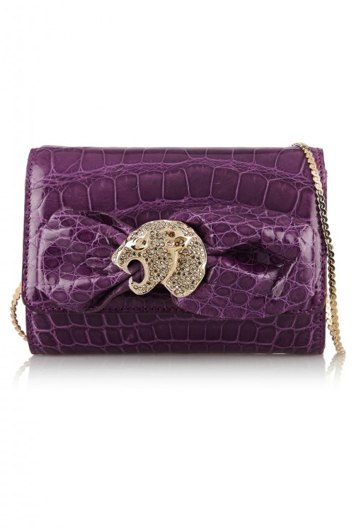 VALENTINO Embellished glossed-alligator shoulder bag