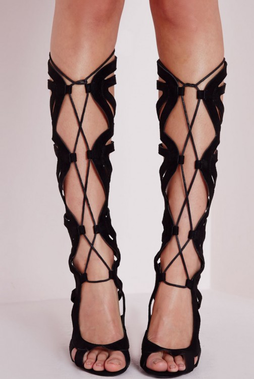 ジオメトリック ニーハイ ヒール サンダル