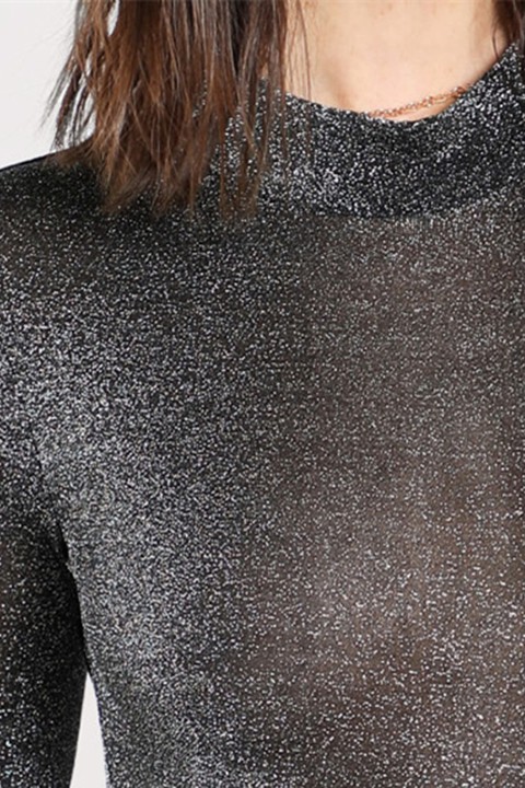 Mock Neck Long Sleeve Grey Glitter Bodysuit