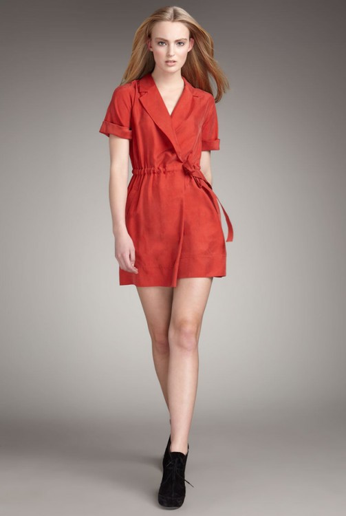 MARC JACOBS stevie womens bright persimmon silk wrap dress