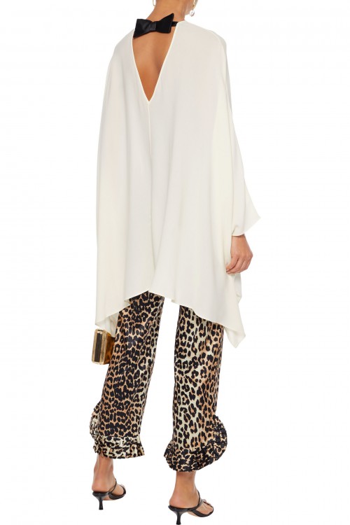 VALENTINO Cutout draped bow-embellished silk crepe de chine blouse