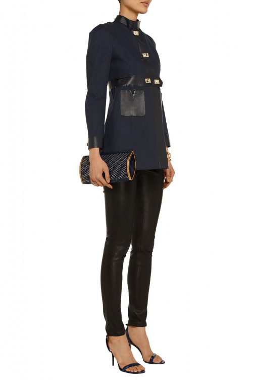 VALENTINO Faux leather-trimmed cotton-poplin coat
