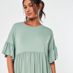 sage frill sleeve maternity smock dress