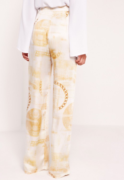 PEACE + LOVE silky dollar print wide leg trousers gold