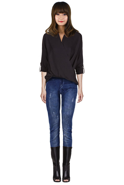 [NWOT] Vintage Damaged Denim Printed Blue Leggings