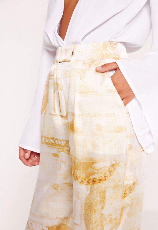 PEACE + LOVE silky dollar print wide leg trousers gold