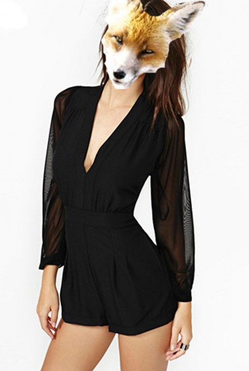 Rompers Casual Chiffon Short Pant Deep V-Neck Jumpsuit