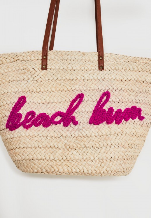 MISGUIDED cream beach bum slogan beach bag