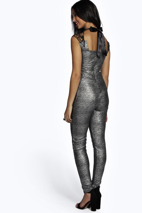 BOUTIQUE MYA Metallic Caged Neck Jumpsuit