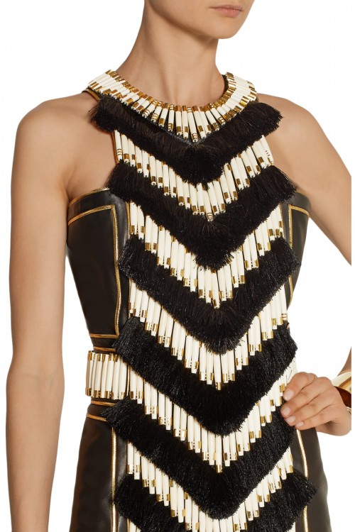 BALMAIN Embellished leather mini dress