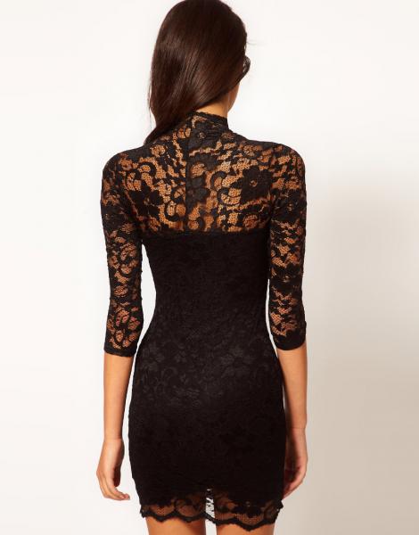 ASOS Lace Dress With Scalloped Neck Slim Flower V-Neck 3/4 Sleeve