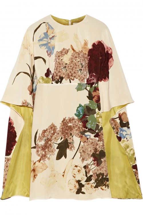 VALENTINO Cape-effect floral-print silk-crepe mini dress