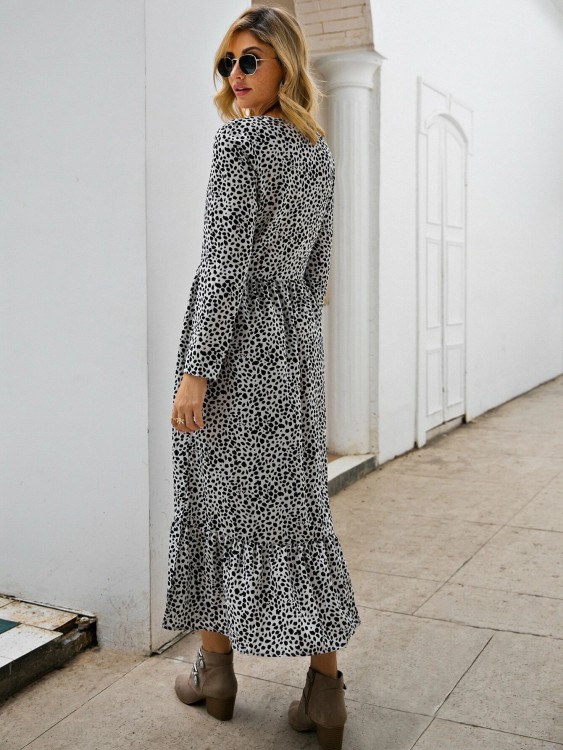 ダルメシアン プリント フリル裾 スモックドレス